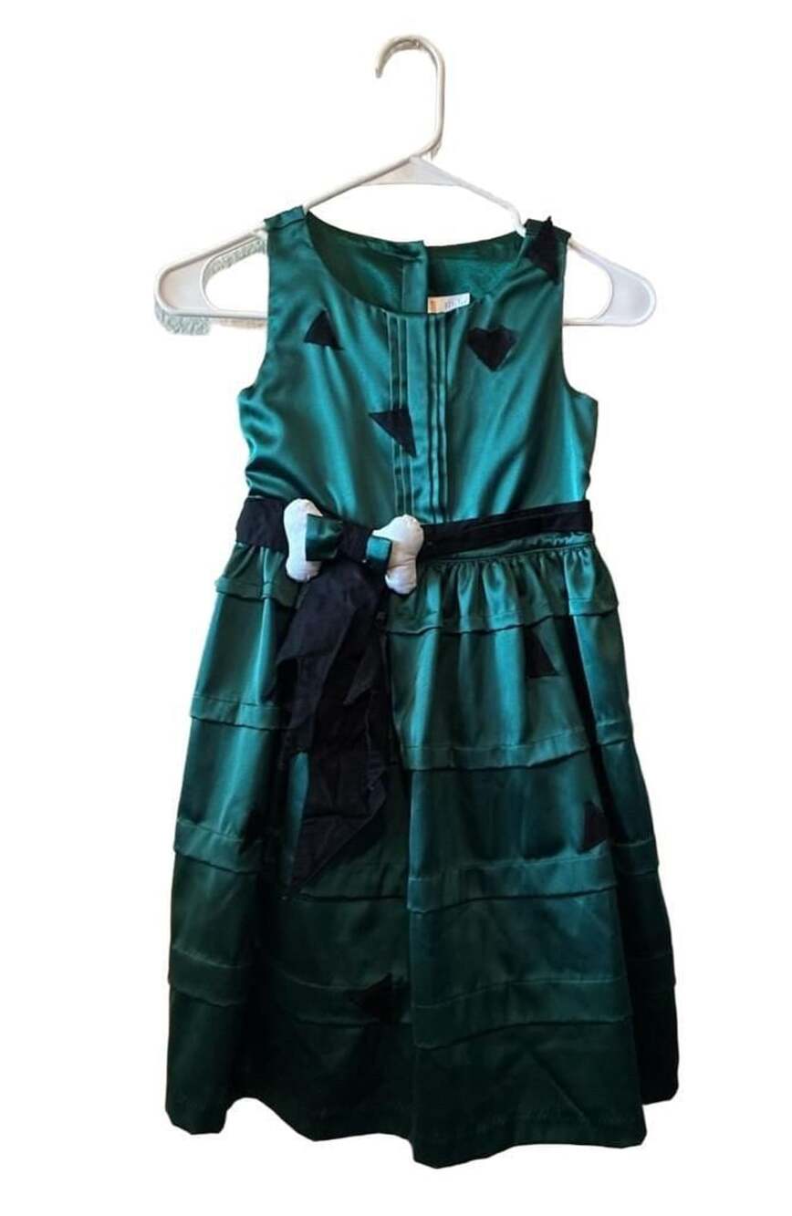 Gymboree Green Satin Dress with Black Bow And Bone Detail Size 7
